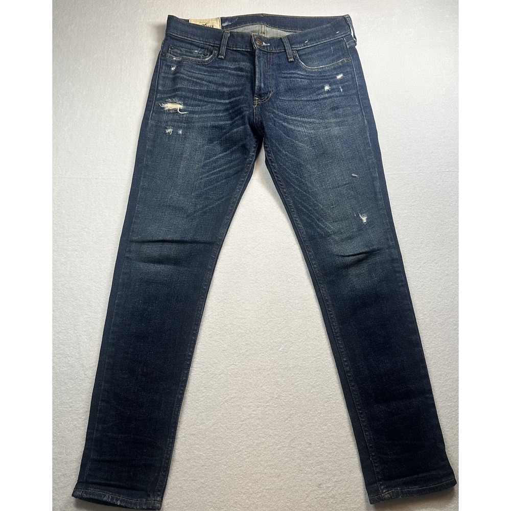 Hollister California Men's Blue Jeans Size 30x30 Denim Stretch‎ Straight Ripped
